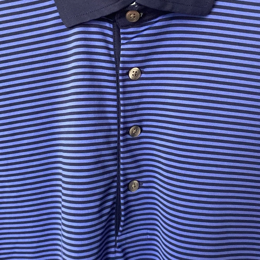 ⛳️ Greyson Men’s Navy Blue Stripped Golf Polo - L 🏌️♂️ - Picture 2 of 10